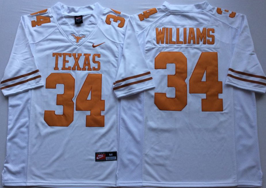 NCAA Men Texas Longhorns White #34 WILLIAMS->ncaa teams->NCAA Jersey